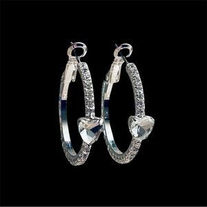 *NEW* Sparkling Silver Heart Hoop Earrings